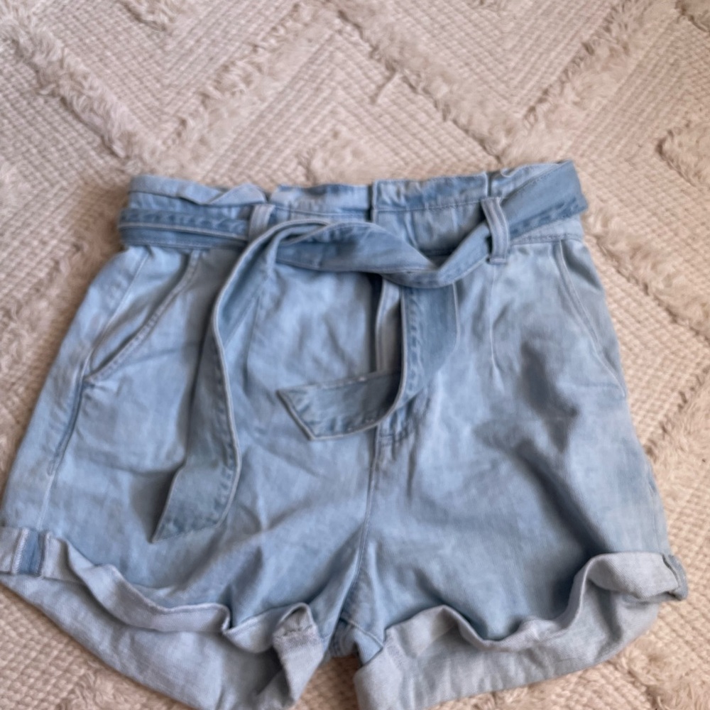 Express Blue High Waist Paper-Bag Shorts